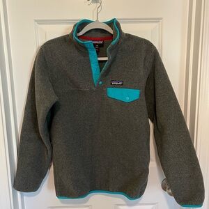 Gray and Teal Synchilla Snap T Fleece